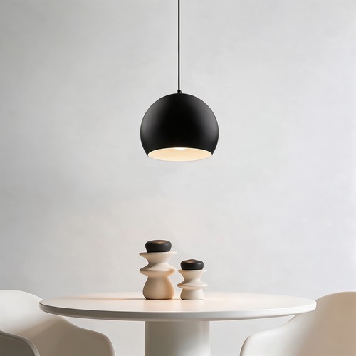 Sort Ø20cm pendellampe - E27 sokkel, 2m ledning, metall
