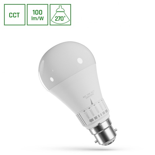 B22 10W LED-pære - 5CCT, GLS, 5 lysfarger i én pære