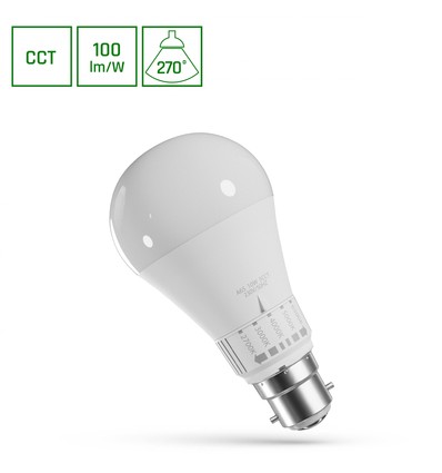 B22 10W LED-pære - 5CCT, GLS, 5 lysfarger i én pære