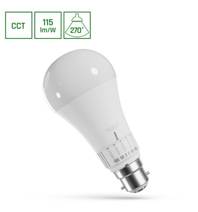 B22 13W LED-pære - 5CCT, GLS, 5 lysfarger i én pære