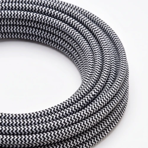 5m Tekstilledning 2x0,75 mm² - 230V, sort/hvit stripete