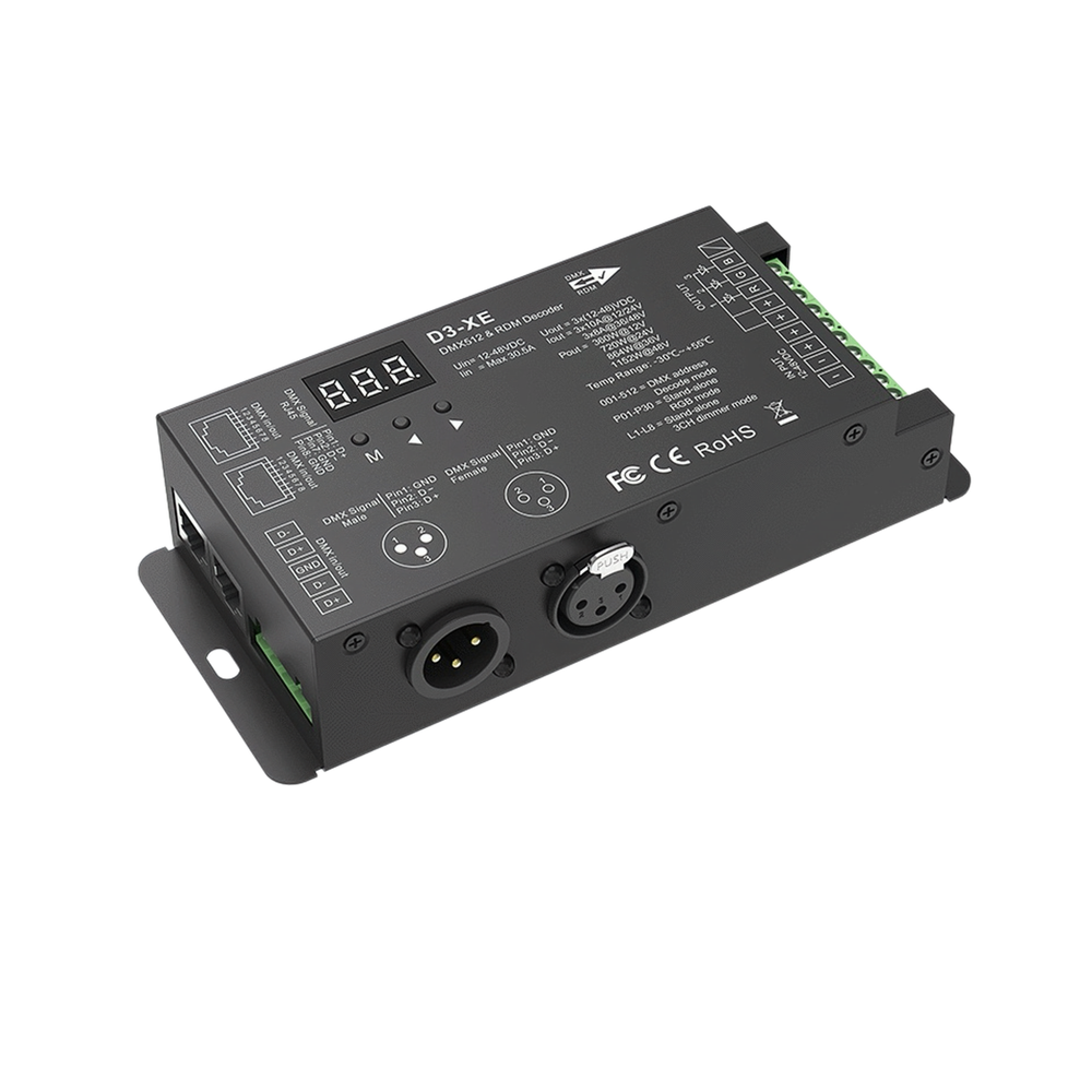 3 Kanal DMX512 & RDM Dekoder - 12-48VDC, 10A/8A