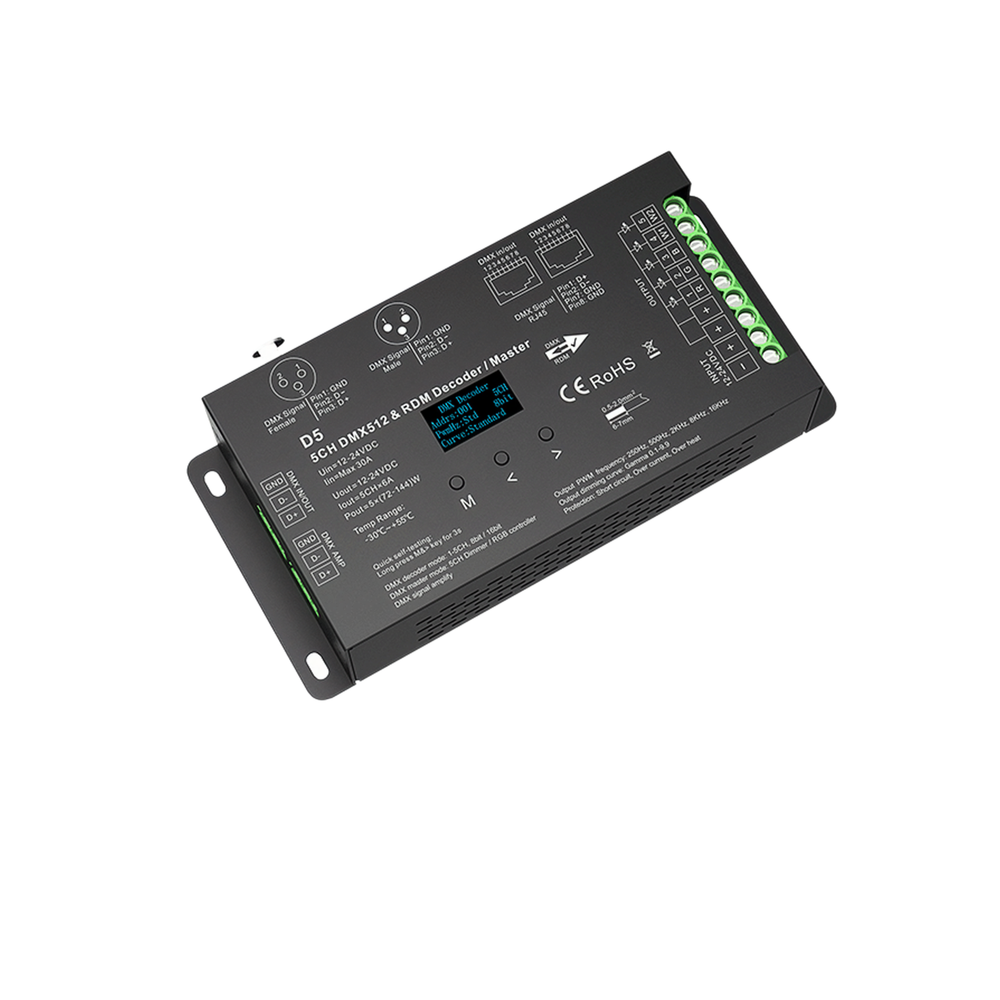 5 Kanal DMX512 & RDM Dekoder/Master - 12-24VDC, 6A/CH