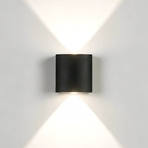 2W CURVE opp/ned vegglampe - IP65, sort, utendørs, inkl. lyskilde