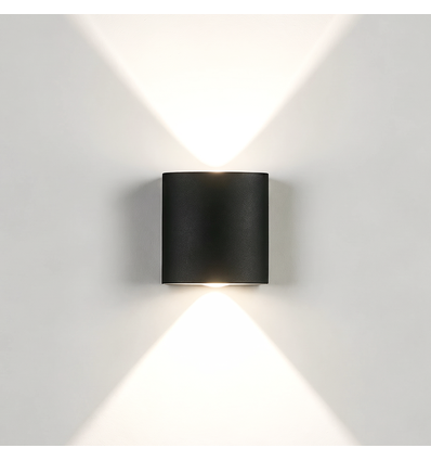 2W CURVE opp/ned vegglampe - IP65, sort, utendørs, inkl. lyskilde