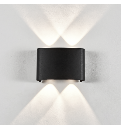 4W CURVE vegglampe - IP65, sort, opp/ned, utendørs, inkl. lyskilde