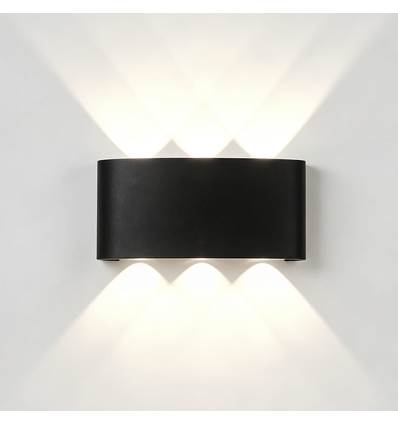 6W CURVE vegglampe - IP65, sort, opp/ned, utendørs, inkl. lyskilde