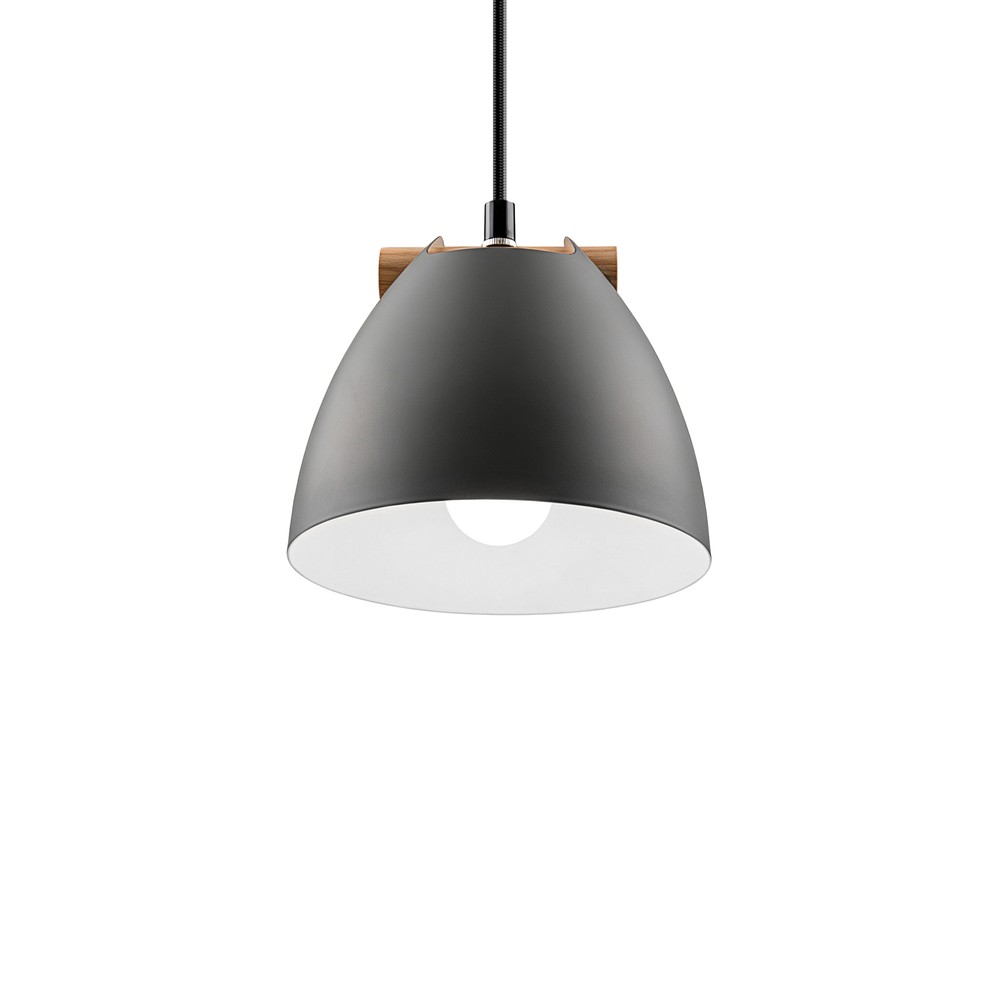HOLM Grå Ø16cm pendel - E27 fatning, 2m ledning, metall / tre