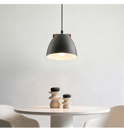 Grå Ø16cm pendel - E27 fatning, 2m ledning, metall / tre