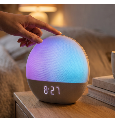 Wake-up Light vekkerklokke, soloppgangseffekt - Bluetooth 5.3 høyttaler, søvnlyder, dimbar
