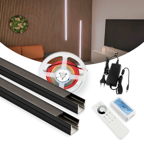 120cm LED Akustikkpanel-sett, sort - 2 stk. CCT LED-striper m. 60W strømforsyning - Velg WiFi eller RF