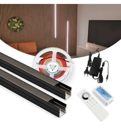 120cm LED Akustikkpanel-sett, sort - 2 stk. Enfarget LED-striper m. 60W strømforsyning - WiFi eller RF