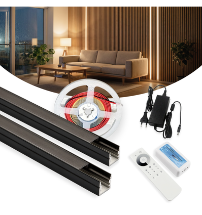 240cm LED Akustikkpanel-sett, sort - 2 stk. Enfarget LED-striper (240cm) m. 78W strømforsyning - WiFi eller RF