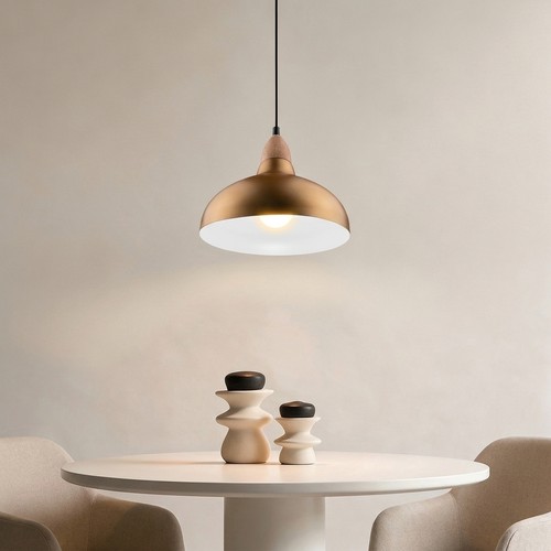 BIRK Børstet Messing Ø19cm pendel - E27 sokkel, 2m ledning, Aluminium