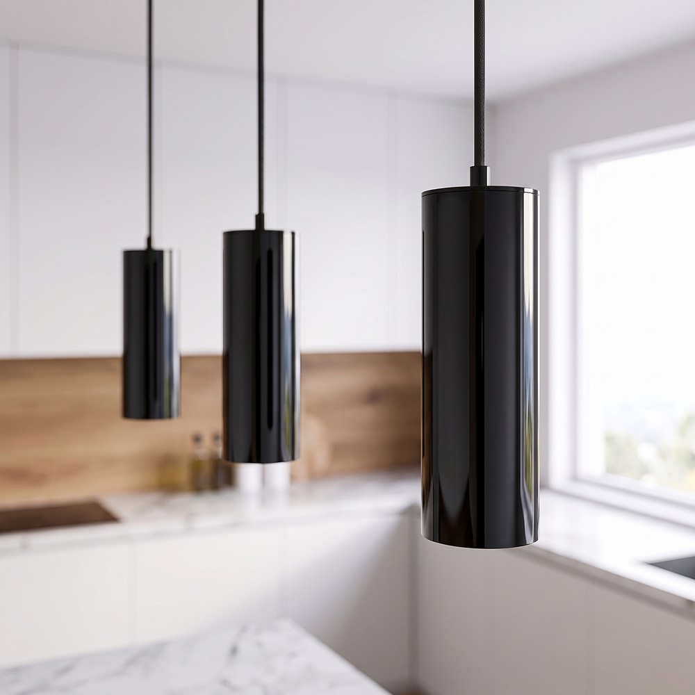 MALM E14 sort sylinderpendel - 2m ledning, med rosett, uten lyskilde