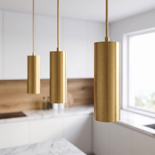 MALM E14 gull sylinderpendel - 2m ledning, med rosett, uten lyskilde