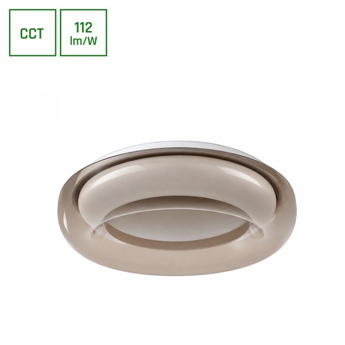 AURA taklampe m/fjernkontroll - Røykfarget glasskant høy, dimbar, Ø40cm, 24W, 3 lysfarger