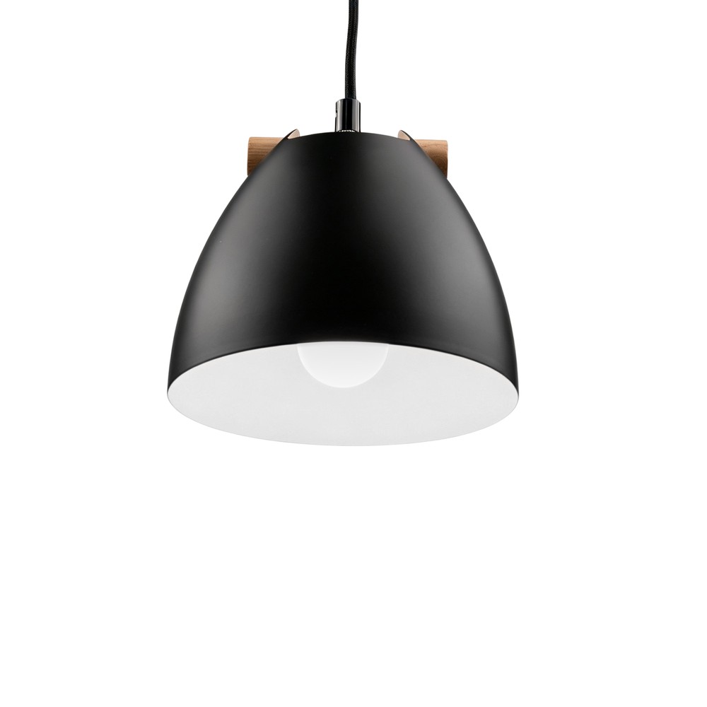 HOLM Sort Ø16cm pendel - E27 sokkel, 2m ledning, metall / tre