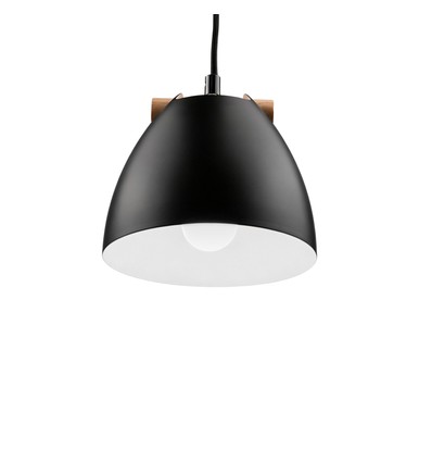 HOLM Sort Ø16cm pendel - E27 sokkel, 2m ledning, metall / tre