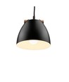 HOLM Sort Ø16cm pendel - E27 sokkel, 2m ledning, metall / tre