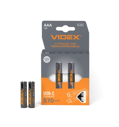 2 stk. AAA 1,5V oppladbare Li-ion batterier - 570mAh, med USB-C