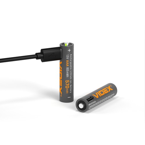 2 stk. AAA-batterier, USB-C oppladbare - 1,5V, 570mAh, Li-ion
