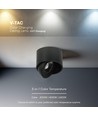 V-Tac 18W LED utenpåliggende spot - IP44, svart, CCT, Cree-brikke