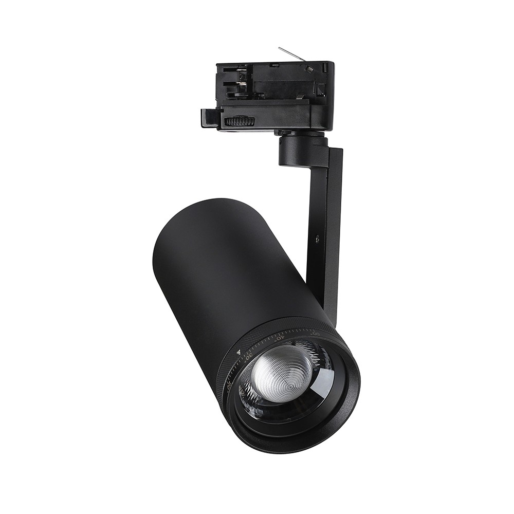V-Tac 30W 3-faset zoombar skinnespott - CCT, 25°-50°, svart - Kulør : 3-i-1
