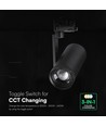 V-Tac 30W 3-faset zoombar skinnespott - CCT, 25°-50°, svart
