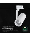 V-Tac 30W 3-faset CCT skinnespott - Zoombar 25°-50°, hvit