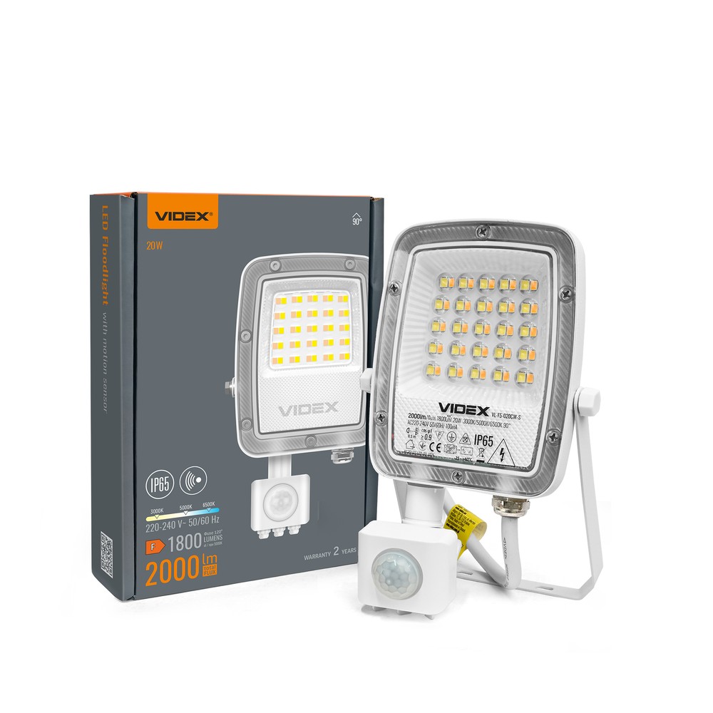 20W LED flomlys med sensor - PIR, CCT - Kulør : Varm