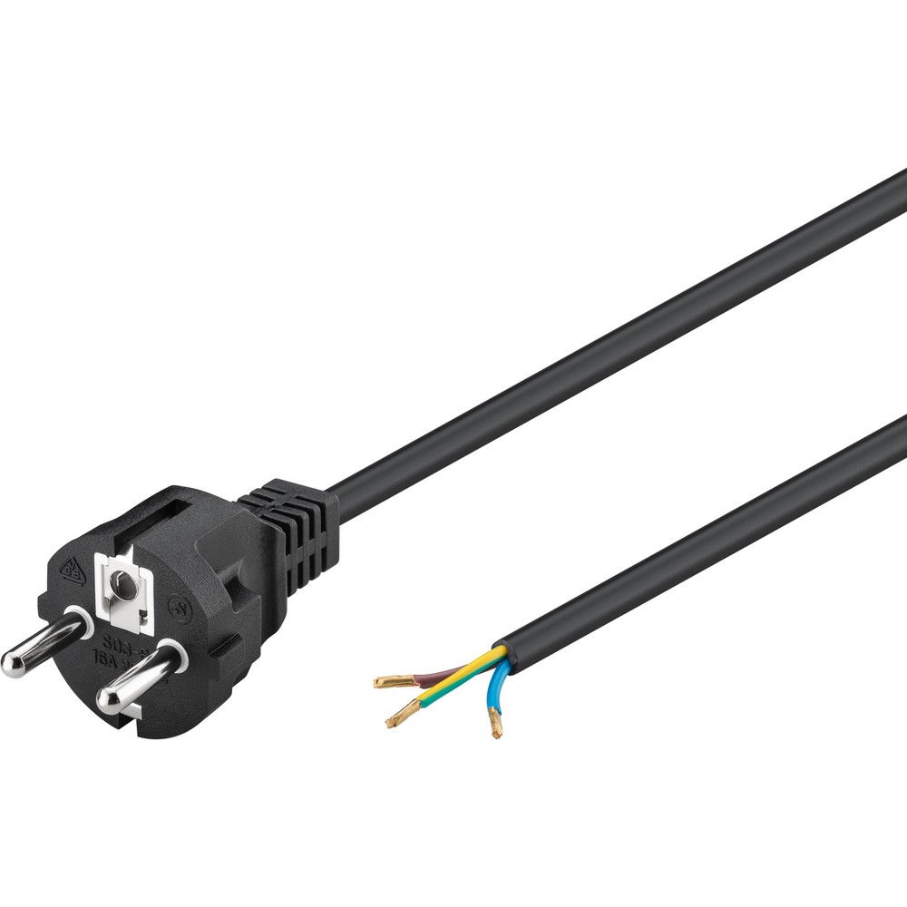 2 meter strømkabel - 250V, IP20 innendørs, Sort, Schuko-støpsel og kabelendehylser for sammenkobling, 16A