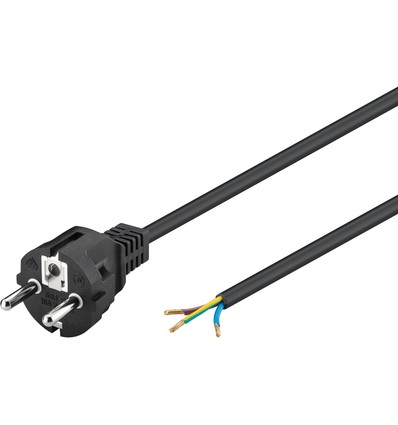 2 meter strømkabel - 250V, IP20 innendørs, Sort, Schuko-støpsel og kabelendehylser for sammenkobling, 16A