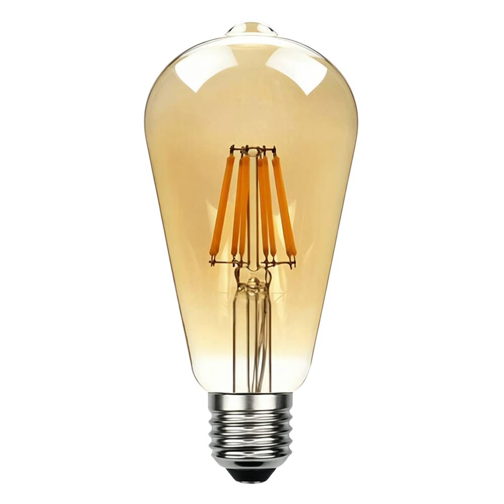 E27 6W LED filamentpære - ST64, 800lm, amber glass, 2700K, varm hvit - Dimbar : Ikke dimbar, Kulør : Varm