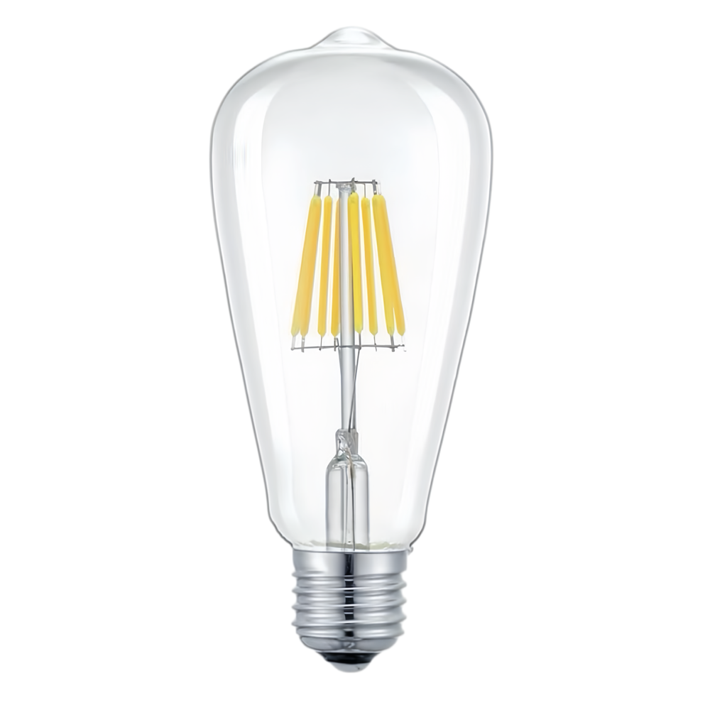 E27 6W LED filamentpære - ST64, 800lm, klart glass, 2700K, varm hvit - Dimbar : Ikke dimbar, Kulør : Varm