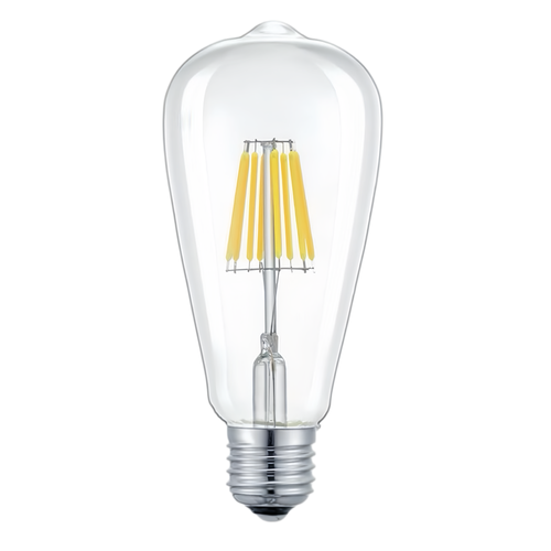 E27 6W LED filamentpære - ST64, 800lm, klart glass, 2700K, varm hvit