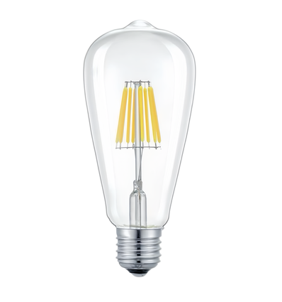 E27 6W LED filamentpære - ST64, 800lm, klart glass, 2700K, varm hvit