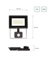 LED-lyskaster med sensor, 20W IP44 - 120x170x53mm SVART med PIR-sensor