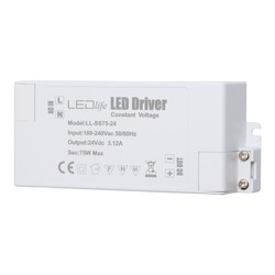 Transformatorer LEDlife 75W strømforsyning - 24V DC, 3,125A, flicker free, IP20 innendørs