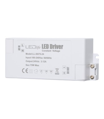 LEDlife 75W strømforsyning - 24V DC, 3,125A, flicker free, IP20 innendørs