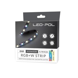 LED-POL LED stripe, 30 LED/m RGB + NW, 12V, 12,2W/m, RGBW IP20 10mm 3 års garanti