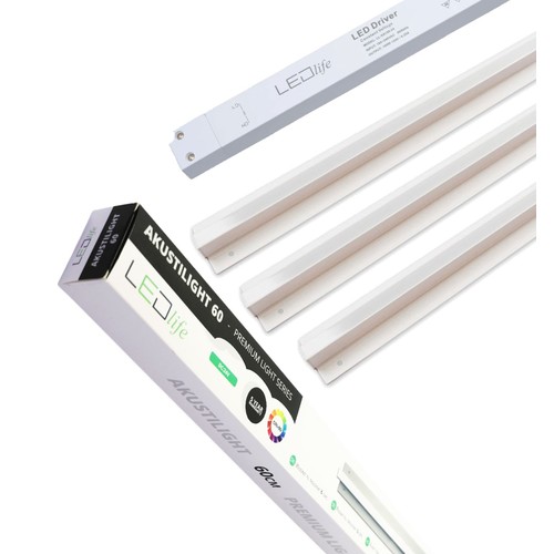 Trebetong/gips LED Skinnesett 3x60cm - Innfelt, Akustilight inkl. ledninger og driver