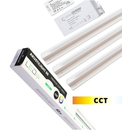 Trebetong/gips LED Zigbee Skinnesett 3x60cm - CCT Innfelt, Akustilight inkl. ledninger og driver