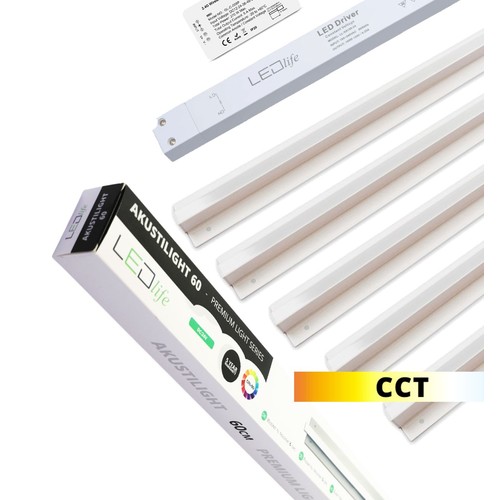 Trebetong/gips LED Zigbee Skinnesett 5x90cm - CCT, Innfelt, Akustilight inkl. ledninger og driver