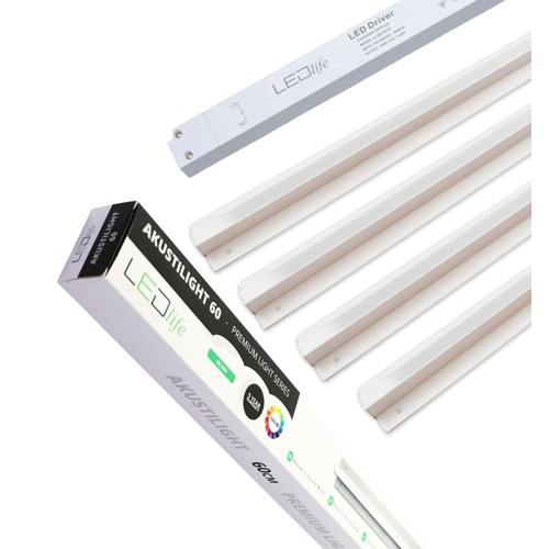 Troldtekt LED-skinnesett 4x120 cm - Innfelt, Akustilight inkl. ledninger og driver