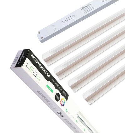 Troldtekt LED-skinnesett 4x120 cm - Innfelt, Akustilight inkl. ledninger og driver