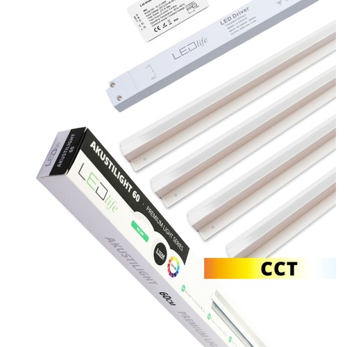 Trebetong/gips LED Zigbee Skinnesett 4x120cm - CCT, Innfelt, Akustilight inkl. ledninger og driver