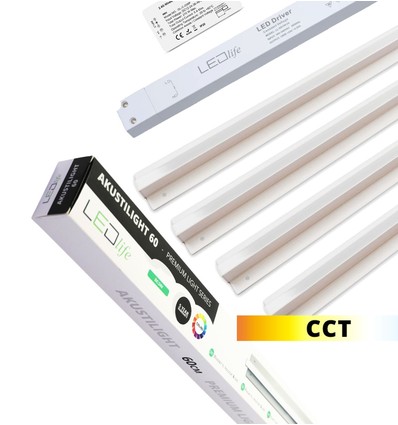 Troldtekt LED Zigbee skinnesett 4x120 cm - CCT, innfelt, Akustilight