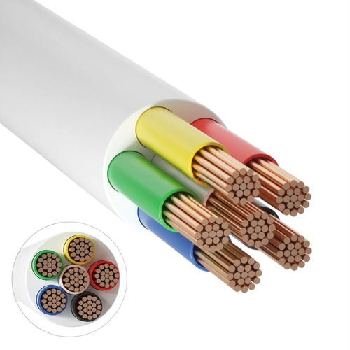 12-24V RGB+CCT kabel hvit rund - 6 x 0,5 mm², metervare, min. 5 meter