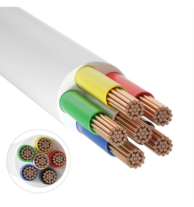 12-24V RGB+CCT kabel hvit rund - 6 x 0,5 mm², metervare, min. 5 meter